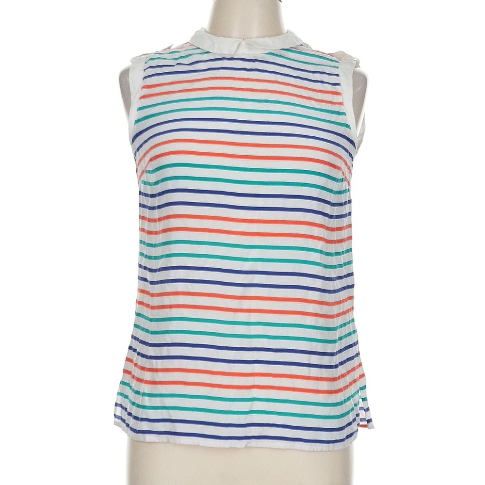Brooks Brothers Silk Sleeveless Rainbow Stripe Blouse with Collar 10 preppy